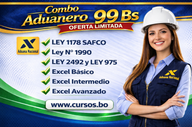 Combo Aduanero 6 Cursos Ley 1178 - Ley 1990 - Ley Nº 2492 - Ley 975 y Excel Básico - Intermedio- Avanzado